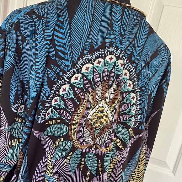 Bob Mackie Blue Green Long Sleeve Graphic Blouse - Picture 9 of 13